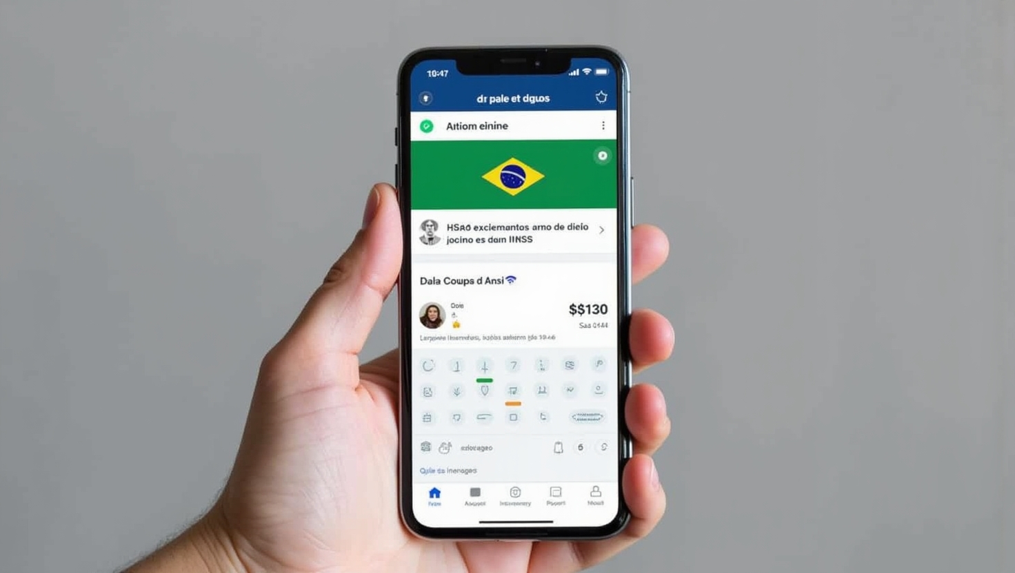 Aposentado usando celular para solicitar reembolso de desconto indevido no INSS via aplicativo Meu INSS