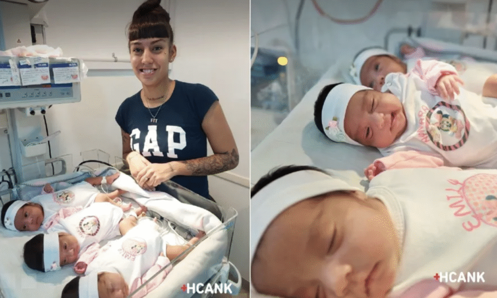 Em caso raro, mulher dá à luz trigêmeas idênticas concebidas naturalmente. — Foto: Reprodução/Instagram HCANK