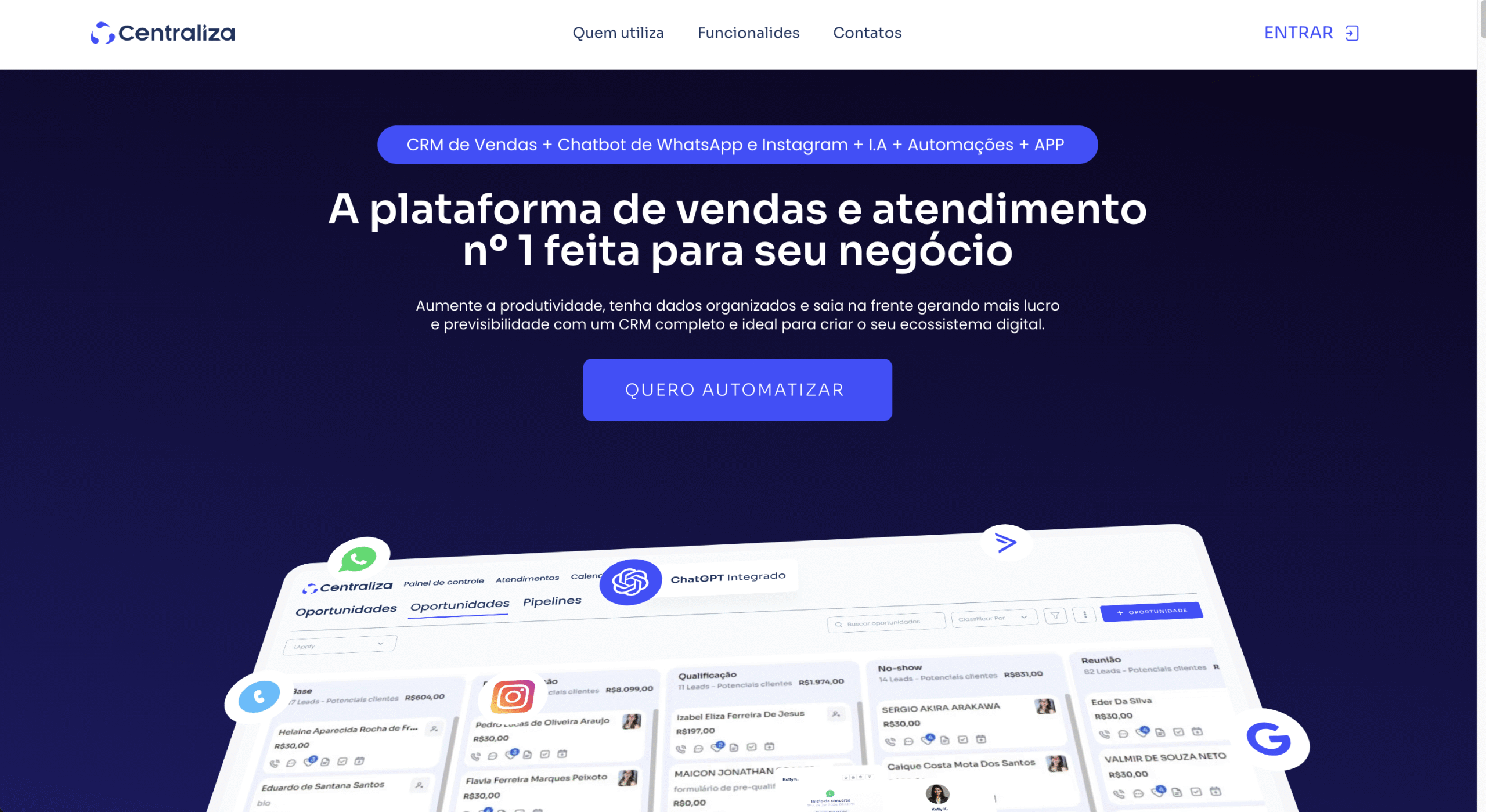 Plataforma de CRM e atendimento Centraliza Digital
